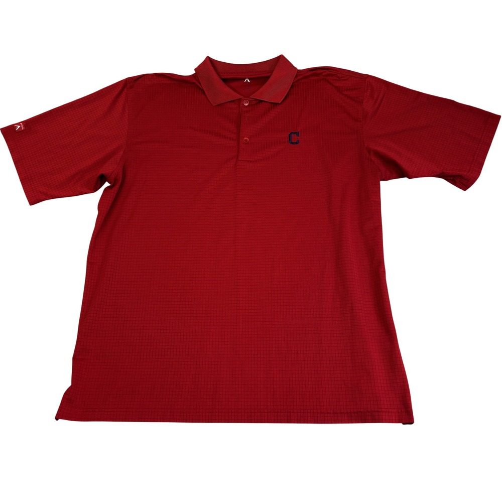 Antigua Cleveland Indians Polo Shirt Mens XL Red Grid Pattern Logo Sporty MLB